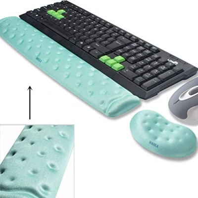 Image of BRILA Memory Foam Mouse &amp; Keyboard Wrist Rest Support Pad Cushion Set for Computer, Laptop, Office Work, PC Gaming Massage Holes Design (Aquamarine Bundle)