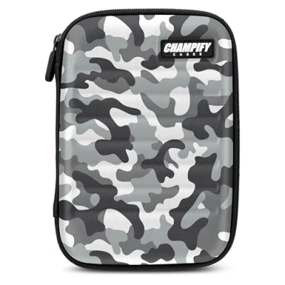 Image of Champify® Dart Case with Holding System to Prevent the Darts from Slipping, Hard for Protection 6 Steel or Soft and Many Pockets Flights Other Accessories, camo black