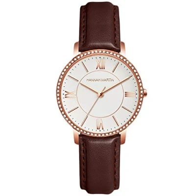 Image of RORIOS Women Watches Analogue Quartz Watch Crystal Diamond with Leather Strap Dress Wristwatch Fashion Ladies