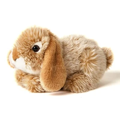 Image of Uni Toys Aries rabbit, lying down (beige) 18 cm (length) plush rabbit toy, cuddly toy