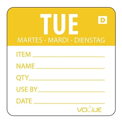 Image of Vogue Orange Dissolvable Tuesday Labels Tuesday. Roll of 250