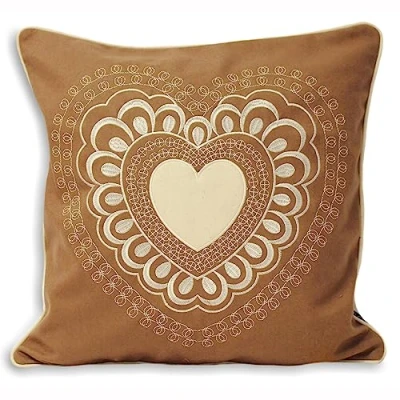 Image of Paoletti Valantine Embroidered Piped Feather Filled Cushion Beige Wool One Size