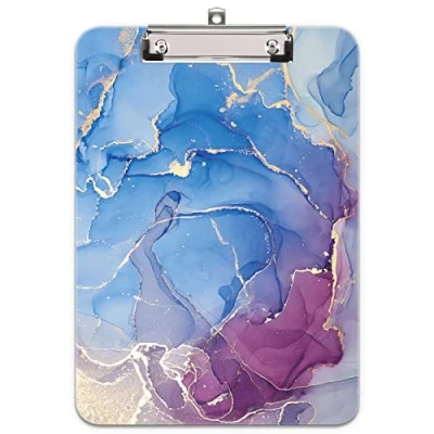 Image of Hnogri Plastic Clipboard A4, Fashion Design A4 Letter Size Clipboards &amp; Forms Holders for Office Supplies Lawyers,School Students and Kids, Low Profile Clip Cute Folder, Gradient Marble