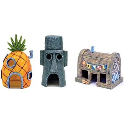 Image of Penn Plax Officially Licensed Spongebob Squarepants® Fish Tank Decorations Spongebob’s Pineapple, Squidward Home, and The Crusty Crab Resin Figurines Aquarium Terrarium Décor
