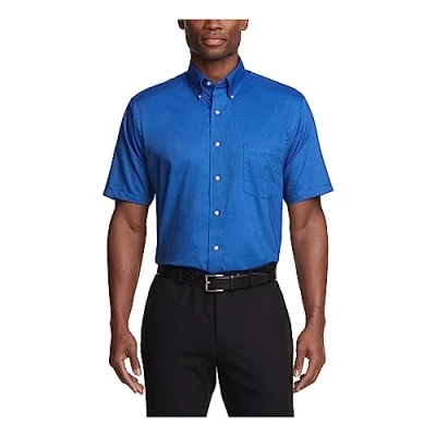 Image of Van Heusen Men&#039;s Short Sleeve Dress Shirt Regular Fit Oxford Solid, English Blue, 16.5&quot; 17&quot; Neck