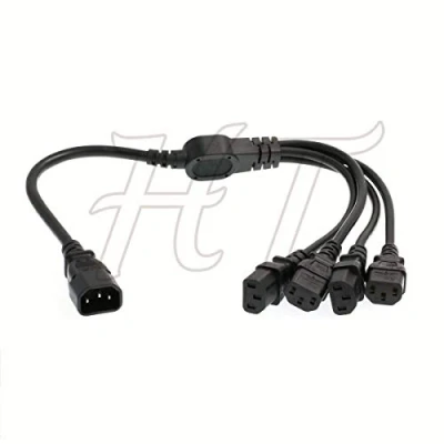 Image of HangTon IEC320 C14 4 x C13 UPS PDU Y Splitter Computer PC Power Cord 10A 250V Extension Cable 60cm 24in, 1 to