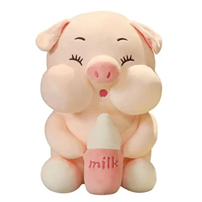 Image of LANKYBOX plushies Stuffed Animal Plush Toy, Soft Kawaii Baby Pig Drinking Milk Doll, Pink Decorative Throw Pillow in Girls&#039; Room, for Birthday Christm Valentine&#039;s Day Gifts