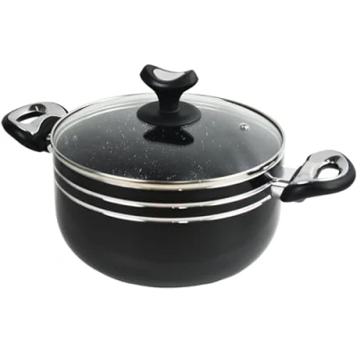 Image of Casserole Dish with Glass Lid &amp; Side Handles Aluminium Cookware Non Stick Coating Cooking Pot Stockpot Saucepan Suitable for All Hobs Induction (Black 24cm)