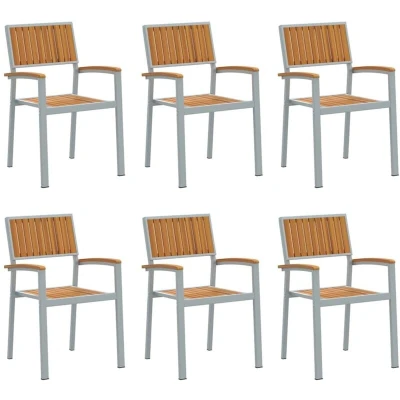 Image of vidaXL Stacking Garden Chairs 6 pcs Grey Steel and Solid Wood Acacia