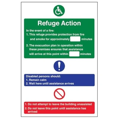 Image of V Safety Refuge Fire Action Notice Sign 150mm x 200mm 1mm Rigid Plastic