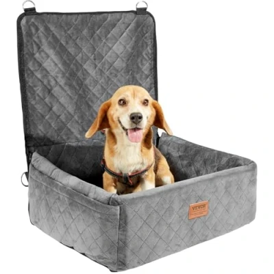 Image of VEVOR Dog Car Seat, Booster Seat for with A Storage Pocket, Clip On Safety Leash, Sponge and PP Cotton Filling, Bed Small &amp; Medium up to 40lbs, Gray