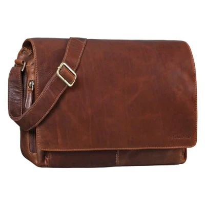 Image of STILORD &#039;Tom&#039; Vintage Leather Messenger Bag for 15 Inch Laptop Shoulder Office Work Large Genuine Business Satchel A4, Colour:Porto Cognac