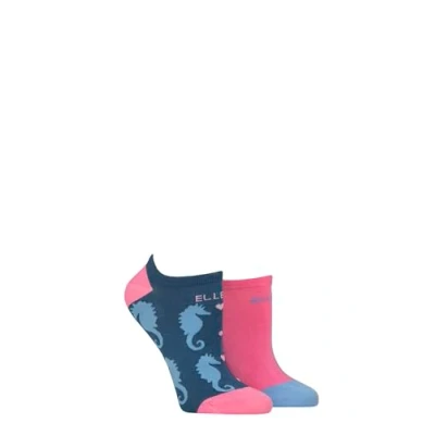 Image of Women&#039;s 2 Pair Elle Plain, Patterned and Striped Bamboo No Show Socks Seafarer 4 8