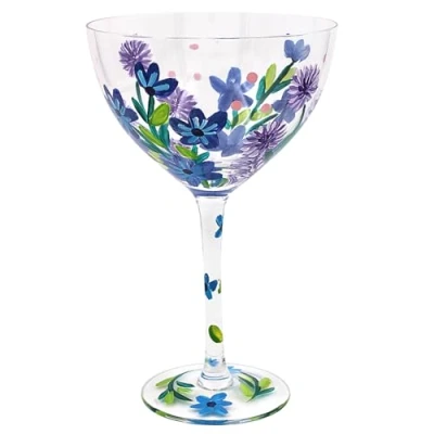Image of Lesser &amp; Pavey British Designed Cocktail Glass Glasses with a Variety of Use Including Margarita, Espresso Martini Cornflowers for Home or Events Lynsey Johnstone