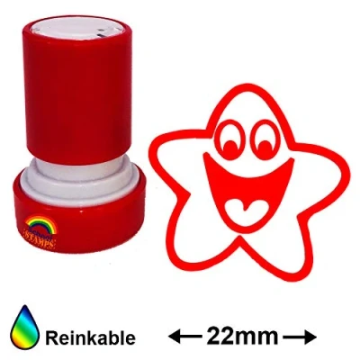 Image of Star Smiles Red ink, Self inking Teacher/School Stamp. 22mm Reinkable
