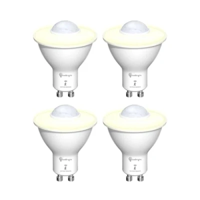 Image of TobeBright LED Smart Motion Light Bulbs, GU10 PIR Sensor Bulb 5W, Warm White 3000K, Auto On/Off Security Lamp for Stairs, Garage, Corridor, Walkway, Yard, Hallway, Patio (4 Pack)