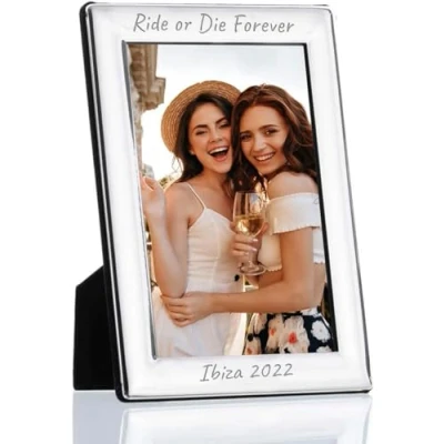 Image of EIO Gifts Personalised Silver Photo Frame 4 x 6 Curve Edge Frames with Stand Engraved Your Custom Text