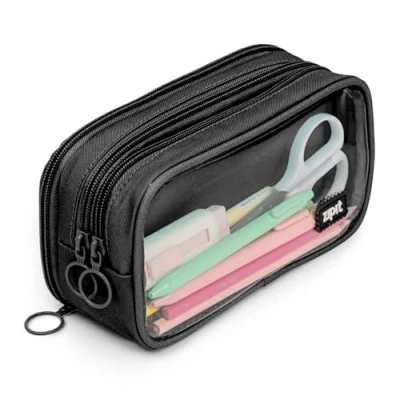 Image of ZIPIT Half &amp; Pencil Case Large Capacity Pouch Bag for School, College and Office (Black)