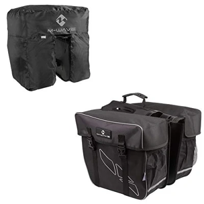 Image of M Wave Unisex Adults Amsterdam Double Pannier Rack Bag with Rain Cover Black