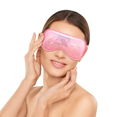 Image of Albert Austin Cooling Eye Mask for Puffy Eyes Reversible Soft Plush Cold Relieves Sinus Pain Headache Migraine Reusable Hot Therapy (Pink)