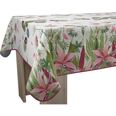 Image of Le linge de Jules Ipomée Stain Resistant Tablecloth Rectangular 150 x 200 cm, Pink, Green, Blue, Plum