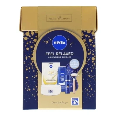 Image of Nivea Feel Relaxed Moisturising Skincare 6pcs Gift Set (MASK, 250ML S/GEL, SERUM, F/ROLLER, HEADBAND &amp; EYE MASK)