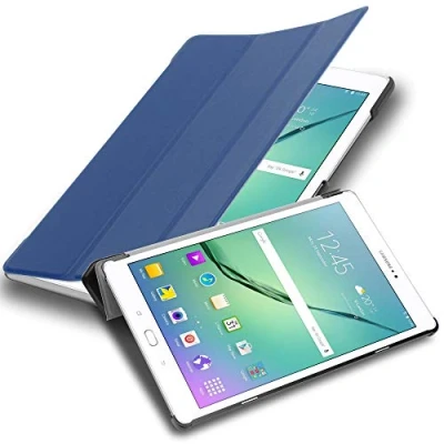 Image of cadorabo Tablet Case works with Samsung Galaxy Tab S2 9.7 SM T815N/T813N/T819N in JERSEY DARK BLUE Ultra Thin Book Style Protection Cover made of Faux Leather Auto Wake Up Stand Function