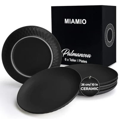 Image of MIAMIO Plates Set of 6 / Modern Plate Made Ceramic/Stoneware Palmanova Collection (26 cm, Black)