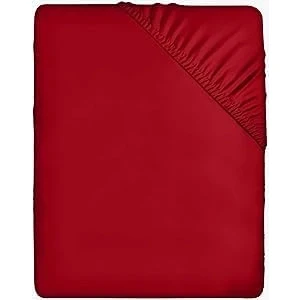 Image of Utopia Bedding Fitted Sheet King, Red Deep Pocket 14 inch (35 cm) Easy Care Soft Brushed Microfibre Fabric Shrinkage and Fade Resistant Bottom