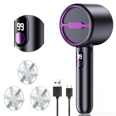 Image of Fabric Shaver and Electric Lint Remove, Sweater Defuzzer with 3 Stainless Steel Blades Display Screen for Remove Clothes Fuzz, Balls, Pills, Bobbles