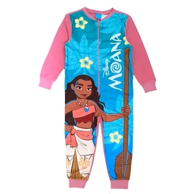 Image of Disney Moana Girls Onesie, Sleepsuit, All in One Pyjamas, Pink/Blue, Age 9 10 Years