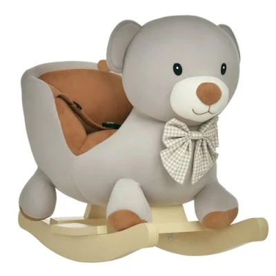 Image of HOMCOM Kids Children Rocking Horse Plush Ride On Bear Seat w/Sound Wood Base Safety Belt Toddler Baby Toy for 18 36 Months Grey
