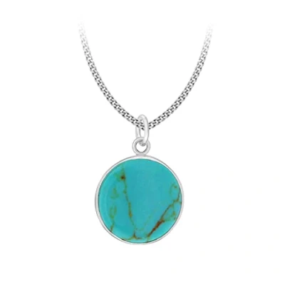 Image of Tuscany Silver Women&#039;s Sterling Round Turquoise on Curb Chain of 46cm/18