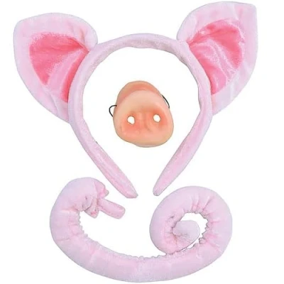 Image of jokeshop Pig Set 3 Piece (Pink Ears, Tail &amp; Nose) Adult Piglet Farmyard Animal Headband Accessory Nativity World Book Day Three Little Pigs Fancy Dress