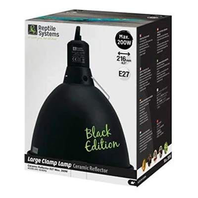 Image of Reptile Systems D3 E27 BLACK EDITION Ceramic Clamp Lamp with Reflector LARGE 216mm 200w MAX
