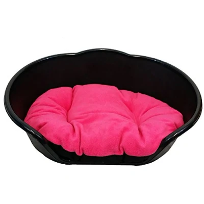 Image of KetoPlastics DOG BED BLACK PLASTIC WITH PINK CUSHION/EXTRA LARGE HEAVY DUTY PET DOG/CAT/ANIMAL/SLEEP/BASKET