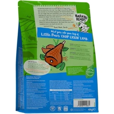 Image of Barking Heads Dry Dog Food for Small Breeds Chop Lickin&#039; Lamb 100% Natural, Grass Fed with No Artificial Flavours, Good Joint Health, 4 kg