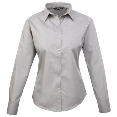 Image of Premier Womens/Ladies Poplin Long Sleeved Blouse (Silver) Size 18 UK