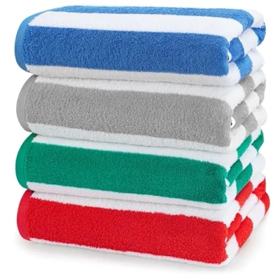 Image of Utopia Towels Cabana Stripe Beach (76 x 152 cm) 100% Ring Spun Cotton Large Pool Towels, Soft and Quick Dry Swim (Pack of 24) (Blue, Grey, Red &amp; Green)