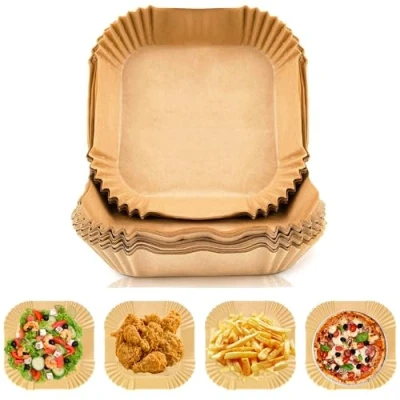 Image of MantraRaj Air Fryer Liners 50PC Disposable Paper Liner Baking Non Stick Waterproof Oil Proof Bowls Cooking Food Grade Parchment for Roasting Accessories Microwave (20cm)