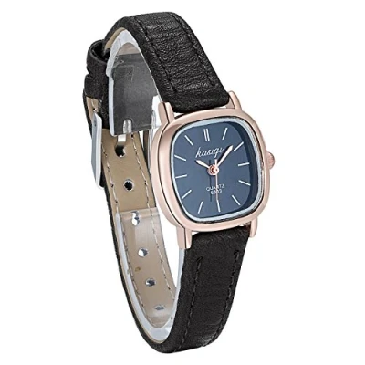 Image of JewelryWe Women&#039;s Small Square Dial Slim Leather Strap Quartz Wrist Watch Rose Gold Tone Case