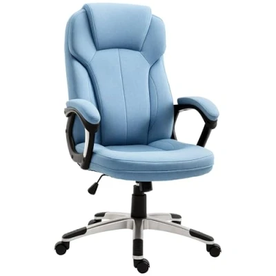 Image of Vinsetto Office Chair, Linen Fabric Desk Height Adjustable Computer Chair with Padded Armrests, Swivel Wheels and Tilt Function, Blue