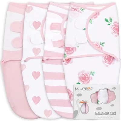 Image of Mama Cheetah Baby Swaddle Sack, Organic Blanket, Newborn Sleep Sacks, Adjustable Infant Wrap, Easy Swaddles for Boy Girl 0 3 Month, 4 Pack