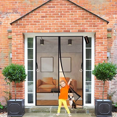Image of Magnetic Fly Screen Door Black 105x215cm Insect Balcony Curtain Automatic Closing Mosquito Net for Living Room Without Drilling