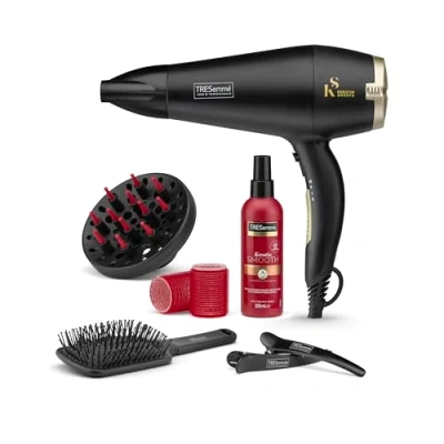 Image of TRESemme Keratin Smooth 2200W Volume Shine hair Dryer Gift Set, Diffuser Dryer, paddle brush, rollers, ionic conditioning