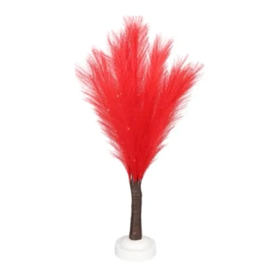 Image of SHATCHI 70cm Red Feather Tree Table Lamp Warm White LEDs Lighted Pampas Battery Operated Decorative Night Light for Christmas, Home, Events, Holiday Decorations