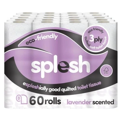 Image of Splesh by Cusheen 3 ply Toilet Roll Lavender Fragrance (60 Pack) Soft, Quilted Bulk Rolls, Tissue and Loo Rolls Eco Friendly Paper Sustainably Crafted in The UK