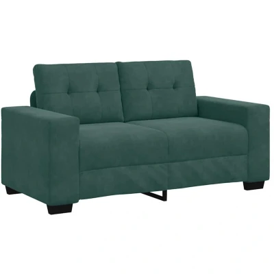 Image of vidaXL Dark Green Velvet Sofa Modern 2 Seater Couch for Living Room/Office with Wooden Frame, Compact/Stylish Design