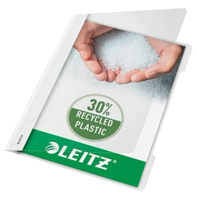 Image of Leitz A4 Standard Plastic File, 30 Percent Pre consumer Recycled Plastic, Flatfile for Sheets, 60 Sheet Capacity, White, 41910001