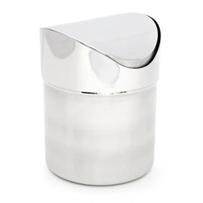 Image of Relaxdays Table Dustbin Mini Waste Bin Container Kitchen Countertop Tabletop Trash Garbage Can 1.2L Shiny Stainless Steel, Silver